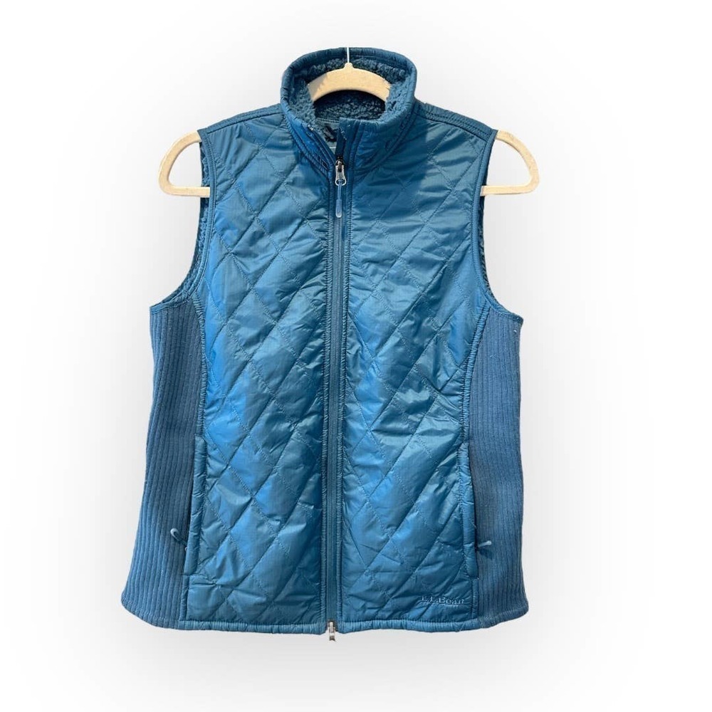 LL Bean Fleece Lined Fitness Vest in Blue Size Small Quilted Sherpa Lightweight